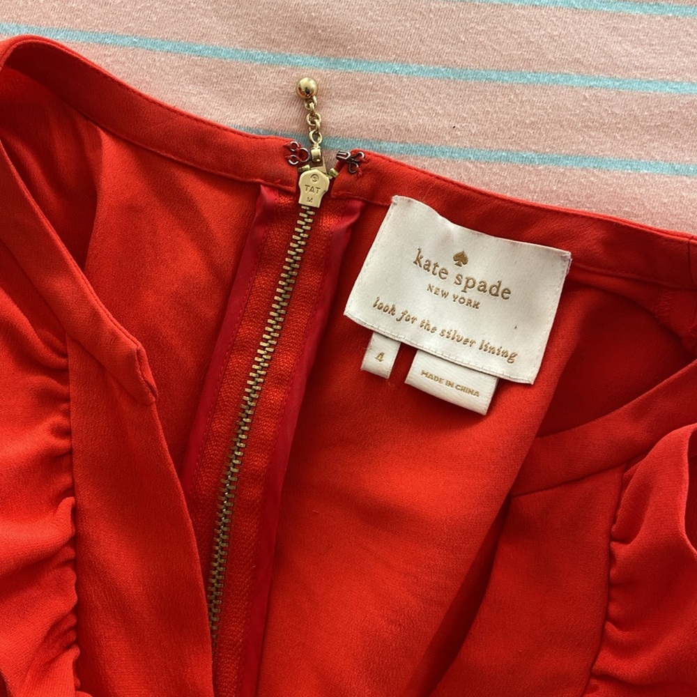 Red Silk Kate Spade Ruffle Dress - Picture 7 of 9